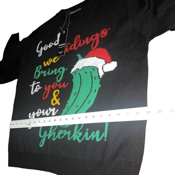 Threadbare Plus Christmas Gherkin Women’s Crew-Neck Knit Sweater In Black 12US - Picture 10 of 16